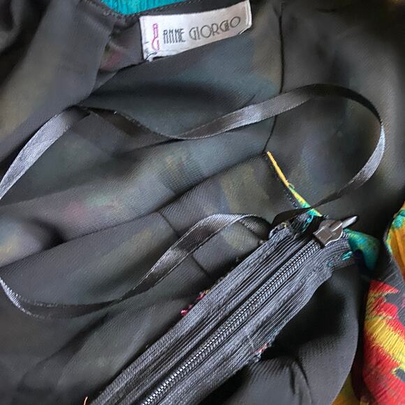 Anne Giorgio Colorful Abstract Midi Dress Women's V-Neck Sleeveless L48" x P2P9" - Picture 11 of 11